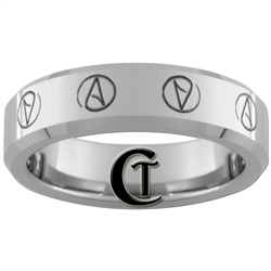 6mm Beveled Tungsten Carbide Multiple Atheist Symbols Design Ring.