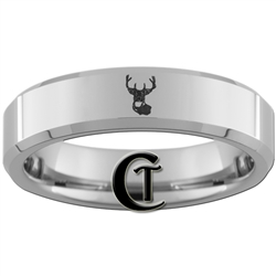 6mm Beveled Tungsten Carbide Buck Hunting Design Ring.