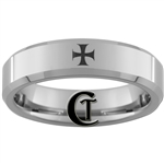 6mm Beveled Tungsten Carbide Maltese Cross Design Ring.