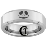 6mm Beveled Tungsten Nightmare Before Christmas Jack Skellington Face Ring Design.