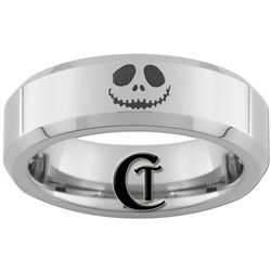 6mm Beveled Tungsten Nightmare Before Christmas Jack Skellington Face Ring Design.