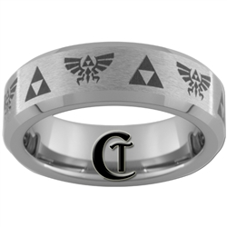 6mm Beveled Tungsten Carbide Legend of Zelda Skyward Sword Triforce Design.