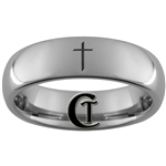 6mm Dome Tungsten Carbide Christian Cross Design Ring.