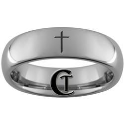 6mm Dome Tungsten Carbide Christian Cross Design Ring.