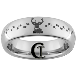 6mm Dome Tungsten Carbide Deer Tracks Hunting Design Ring.