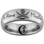 6mm Dome Tungsten Carbide Pirate Skull and Crossbones & Custom Phrase Design Ring.