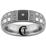 6mm Dome Tungsten Carbide  Doctor Who Double Tardis Design Ring.
