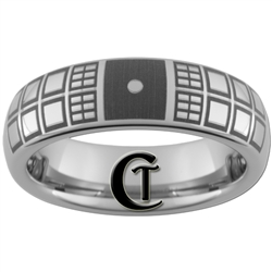 6mm Dome Tungsten Carbide  Doctor Who Double Tardis Design Ring.