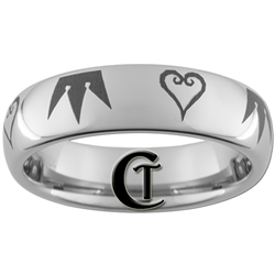 6mm Dome Tungsten Carbide Kingdom Hearts & Crown Design Ring.