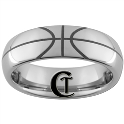 6mm Dome Tungsten Carbide Basketball Design Ring.