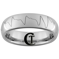 6mm Dome Tungsten Carbide Sinus Heartbeat Rhythm EKG Design Ring.