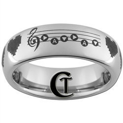 6mm Dome Tungsten Carbide Zelda Ocarina Song of Time 8-Bit Hearts Design Ring.