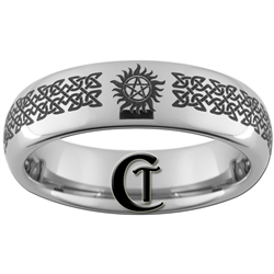 6mm Dome Tungsten Carbide Supernatural Anti-Possession Symbol Celtic Knot Design Ring.