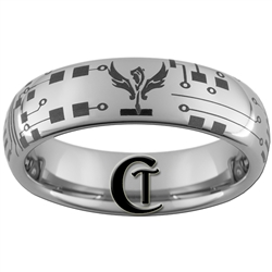 6mm Dome Tungsten Carbide League of Legends Circuit Board Design Ring.