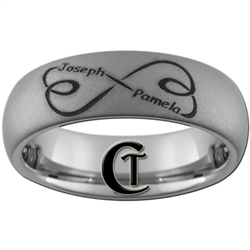 6mm Diamond Matte Dome Tungsten Carbide Infinity Heart Custom Names Design Ring.