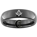 6mm Black Dome Tungsten Carbide Masonic Square and Compass Design Ring.