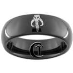 6mm Black Dome Tungsten Carbide Star Wars Mandalorian Mythosaur Skull  Boba Fett Design Ring.