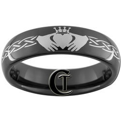 6mm Black Dome Tungsten Carbide Claddagh Celtic Knots Design Ring.