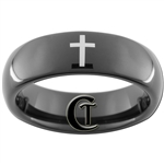 6mm Black Dome Tungsten Carbide Christian Cross Design Ring.