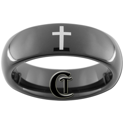 6mm Black Dome Tungsten Carbide Christian Cross Design Ring.