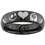 6mm Black Dome Tungsten Carbide Nightmare Before Christmas Jack and Sally Design Ring.