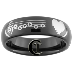 6mm Black Dome Tungsten Carbide Legend of Zelda Song of Time & 8-Bit Heart Design Ring.