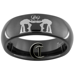 6mm Black Dome Tungsten Carbide Star Wars AT-AT Love and Jedi Design Ring.
