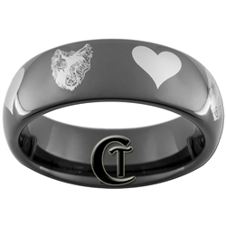 6mm Black Dome Tungsten Wolf-Raven Hearts Ring Design