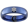 6mm Blue Dome Tungsten Carbide Medical Alert Star of LIfe Design Ring.