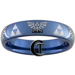 6mm Blue Dome Tungsten Carbide Legend of Zelda Triforce and Hyrule Crests Design Ring.