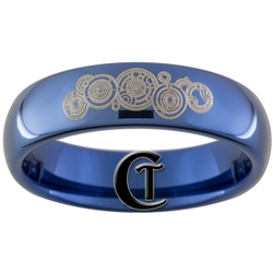 6mm Dome Blue Tungsten Carbide Doctor Who Gallifreyan Name of the Doctor Design Ring.