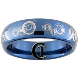 6mm Dome Blue Tungsten Carbide Doctor Who Gallifreyan- The Doctor and His Companion Design Ring.