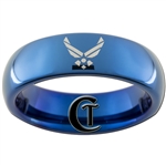 6mm Blue Dome Tungsten Carbide Air Force Logo Design Ring.