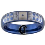 6mm Dome Blue Tungsten Carbide Doctor Who Tardis Design Ring.