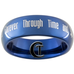 6mm Blue Dome Tungsten Carbide Doctor Who  Quote- Together Forever Through Time and Space Design Ring.