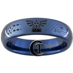 6mm Dome Blue Tungsten Carbide Zelda Hyrule Crest Circuit Board Design Ring.