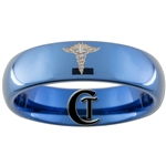 6mm Blue Dome Tungsten Carbide Nurse Caduceus Design Ring.