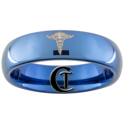 6mm Blue Dome Tungsten Carbide Nurse Caduceus Design Ring.