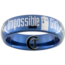 6mm Dome Blue Tungsten Carbide Doctor Who Tardis  & Gallifreyan- Impossible Girl Design Ring.
