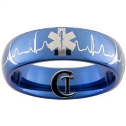 6mm Blue Dome Tungsten Carbide Medical Alert & EKG Design Ring.