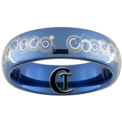 6mm Dome Blue Tungsten Carbide Doctor Who Gallifreyan- Together Forever Design Ring.