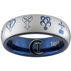 6mm Blue Dome Tungsten Carbide Kingdom Hearts Symbols Design Ring.