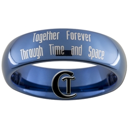 6mm Blue Dome Tungsten Carbide Doctor Who Gallifreyan Name of the Doctor and Quote Design Ring.