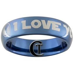 6mm Blue Dome Tungsten Star Wars Jedi- I LOVE YOU Design Ring.