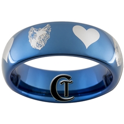 6mm Blue Dome Tungsten Wolf-Raven Hearts Design Ring.