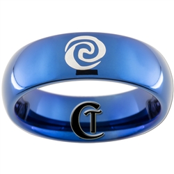 6mm Blue Dome Tungsten Carbide Moana Heart of the Ocean Symbol Design Ring.