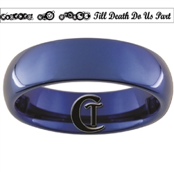 6mm Blue Dome Tungsten Carbide Doctor Who Gallifreyan- Forever and Always & Script- Till Death Do Us Part Design Ring.