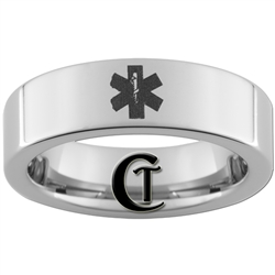 6mm Pipe Tungsten Carbide Medical Alert Star of Life Design Ring.