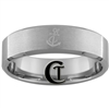 7mm Beveled Tungsten Carbide Satin Finish Navy Anchor Design Ring.