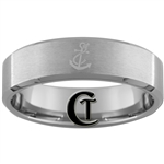 7mm Beveled Tungsten Carbide Satin Finish Navy Anchor Design Ring.